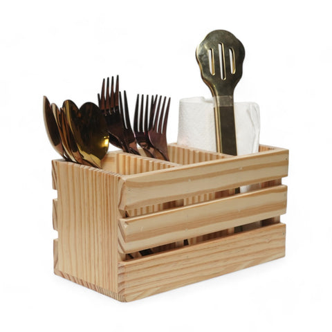 15. Wooden Cutlery Rack Kitchen Utensil Holder & Organizer Eco-Friendly Utensil Caddy for Forks, Knives, Spoons 3 Compartment Natural Wood Countertop Caddy Pine Wood 12x4 inch