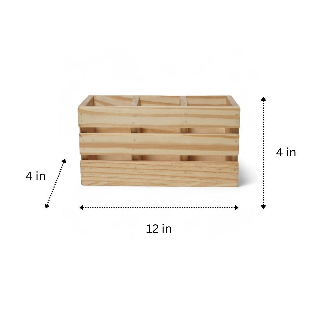 15. Wooden Cutlery Rack Kitchen Utensil Holder & Organizer Eco-Friendly Utensil Caddy for Forks, Knives, Spoons 3 Compartment Natural Wood Countertop Caddy Pine Wood 12x4 inch