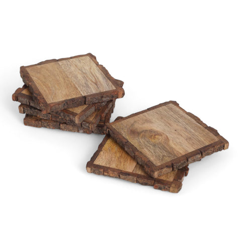 Wooden Coasters Set of 6 | Square Natural Wooden Coasters with Tree Bark  for Home and Office Decor, Heat Resistant Drink Coasters for Coffee Table | 4x4 inches - GLOBAL CRAFT AND CREATIONS | MA23