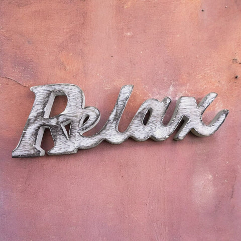 Rustic Distressed White Wooden Words Sign Free Standing or Wall Mounted "Relax" Desk/Shelf/Home Wall/Office Decoration Art, Vintage Relax Signs for Home Decor - 12" x 3.75"- Global Craft and Creations | MA33