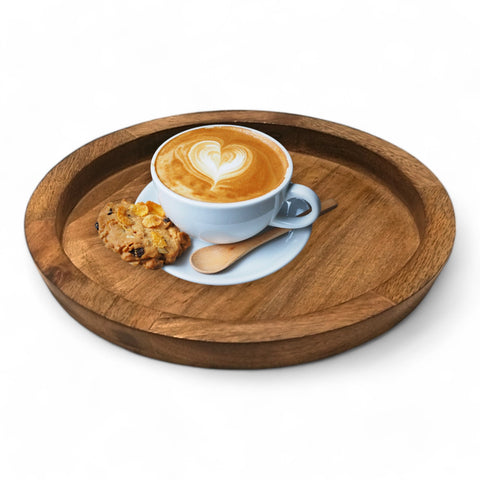Wooden Tray for Decor Medium Rustic Round Wooden Serving Tray 10x10x2 Inches - Handcrafted Mango Wood  - Decorative Kitchen & Dining Table Platter - Brown" GLOBAL CRAFT AND CREATIONS | MA45
