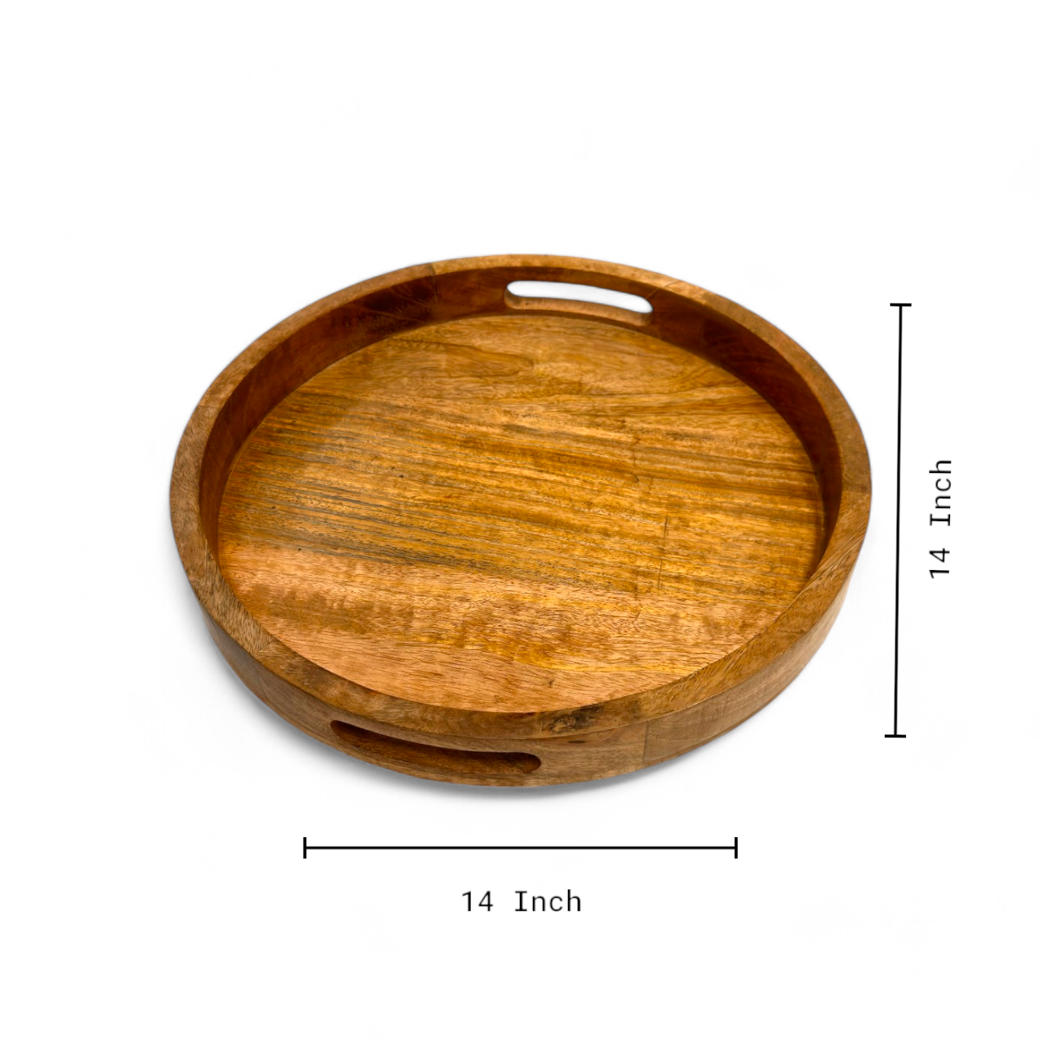 Wooden Serving Tray with Handles Premium Mango Wood Tray Multi-Use Ottoman Tray for Kitchen Living Room Breakfast Tray Coffee Table Tray Round Serving Tray 14 Inches - GLOBAL CRAFT AND CREATIONS | MA01