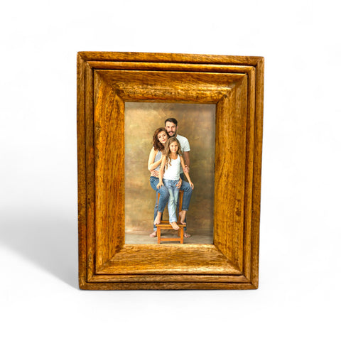 GLOBAL CRAFT AND CREATIONS Wooden Table-Top Photo Frame | Solid Wood Picture Frame for Table Decor, Wall Decor, Office Decor & Home Decor (4x6), Rectangular, Handcrafted Natural finished Rustic Style TableTop Display | MA08