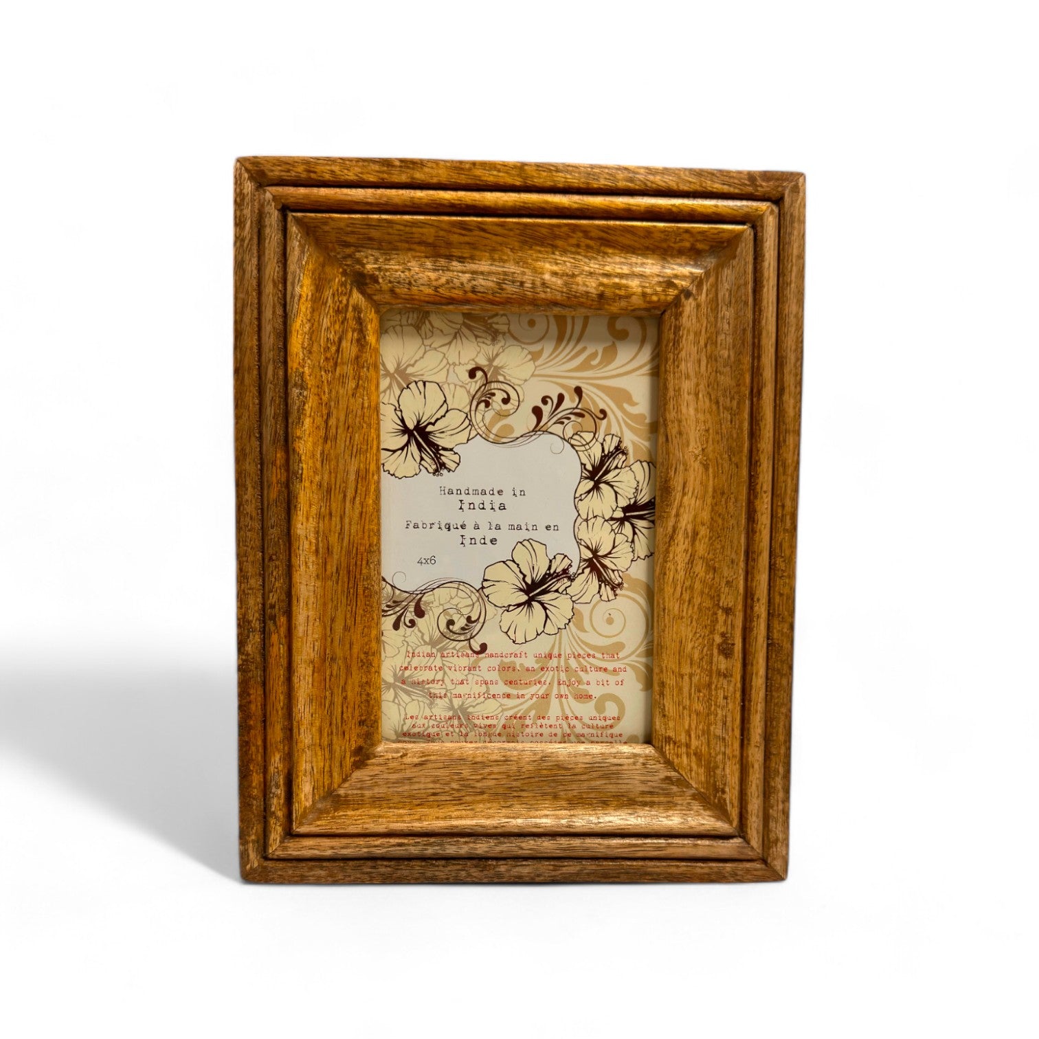 GLOBAL CRAFT AND CREATIONS Wooden Table-Top Photo Frame | Solid Wood Picture Frame for Table Decor, Wall Decor, Office Decor & Home Decor (4x6), Rectangular, Handcrafted Natural finished Rustic Style TableTop Display | MA08