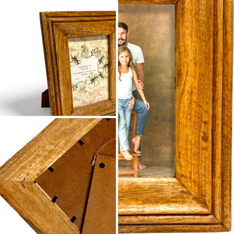 GLOBAL CRAFT AND CREATIONS Wooden Table-Top Photo Frame | Solid Wood Picture Frame for Table Decor, Wall Decor, Office Decor & Home Decor (4x6), Rectangular, Handcrafted Natural finished Rustic Style TableTop Display | MA08
