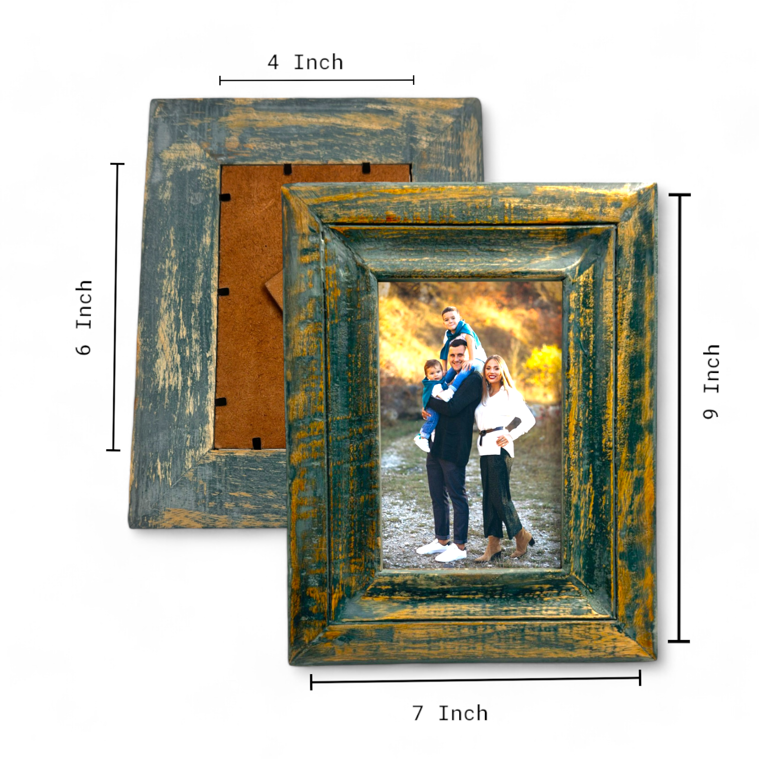 GLOBAL CRAFT AND CREATIONS Wooden Table-Top Photo Frame | Solid Wood Picture Frame for Table Decor, Wall Decor, Office Decor & Home Decor (4x6), Rectangular, Handcrafted Forest Green finished Rustic Style TableTop Display | MA13