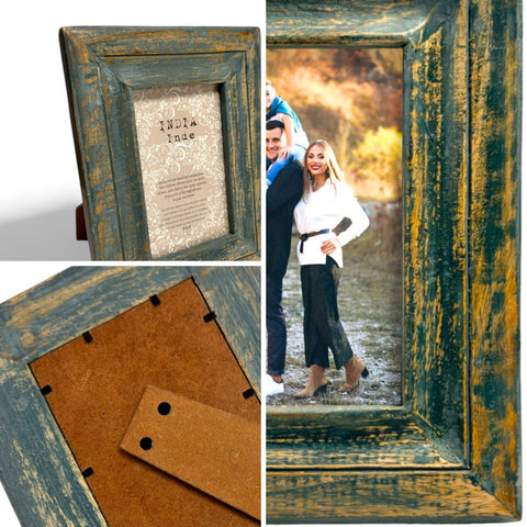 GLOBAL CRAFT AND CREATIONS Wooden Table-Top Photo Frame | Solid Wood Picture Frame for Table Decor, Wall Decor, Office Decor & Home Decor (4x6), Rectangular, Handcrafted Forest Green finished Rustic Style TableTop Display | MA13