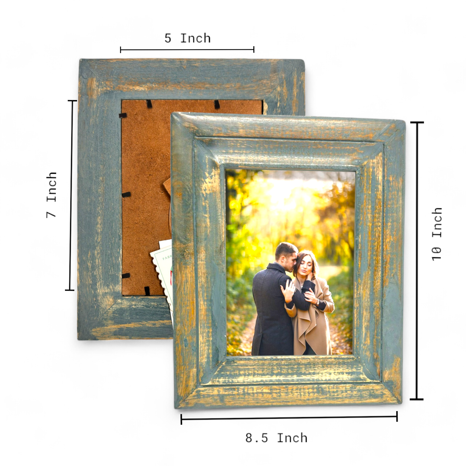 GLOBAL CRAFT AND CREATIONS Wooden Table-Top Photo Frame | Solid Wood Picture Frame for Table Decor, Wall Decor, Office Decor & Home Decor (5x7), Rectangular, Handcrafted Forest Green finished Rustic Style TableTop Display | MA16