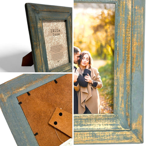 GLOBAL CRAFT AND CREATIONS Wooden Table-Top Photo Frame | Solid Wood Picture Frame for Table Decor, Wall Decor, Office Decor & Home Decor (5x7), Rectangular, Handcrafted Forest Green finished Rustic Style TableTop Display | MA16