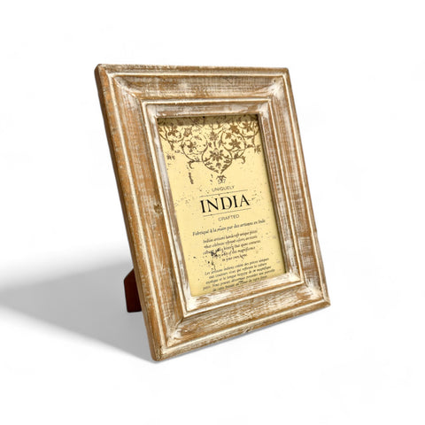 GLOBAL CRAFT AND CREATIONS Wooden Table-Top Photo Frame | Solid Wood Picture Frame for Table Decor, Wall Decor, Office Decor & Home Decor (5x7), Rectangular, Handcrafted White Wash finished Rustic Style TableTop Display | MA17
