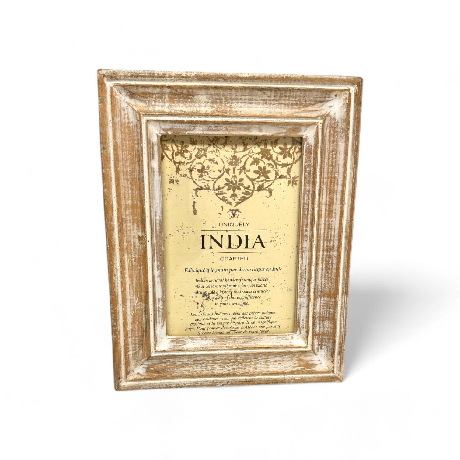 GLOBAL CRAFT AND CREATIONS Wooden Table-Top Photo Frame | Solid Wood Picture Frame for Table Decor, Wall Decor, Office Decor & Home Decor (5x7), Rectangular, Handcrafted White Wash finished Rustic Style TableTop Display | MA17