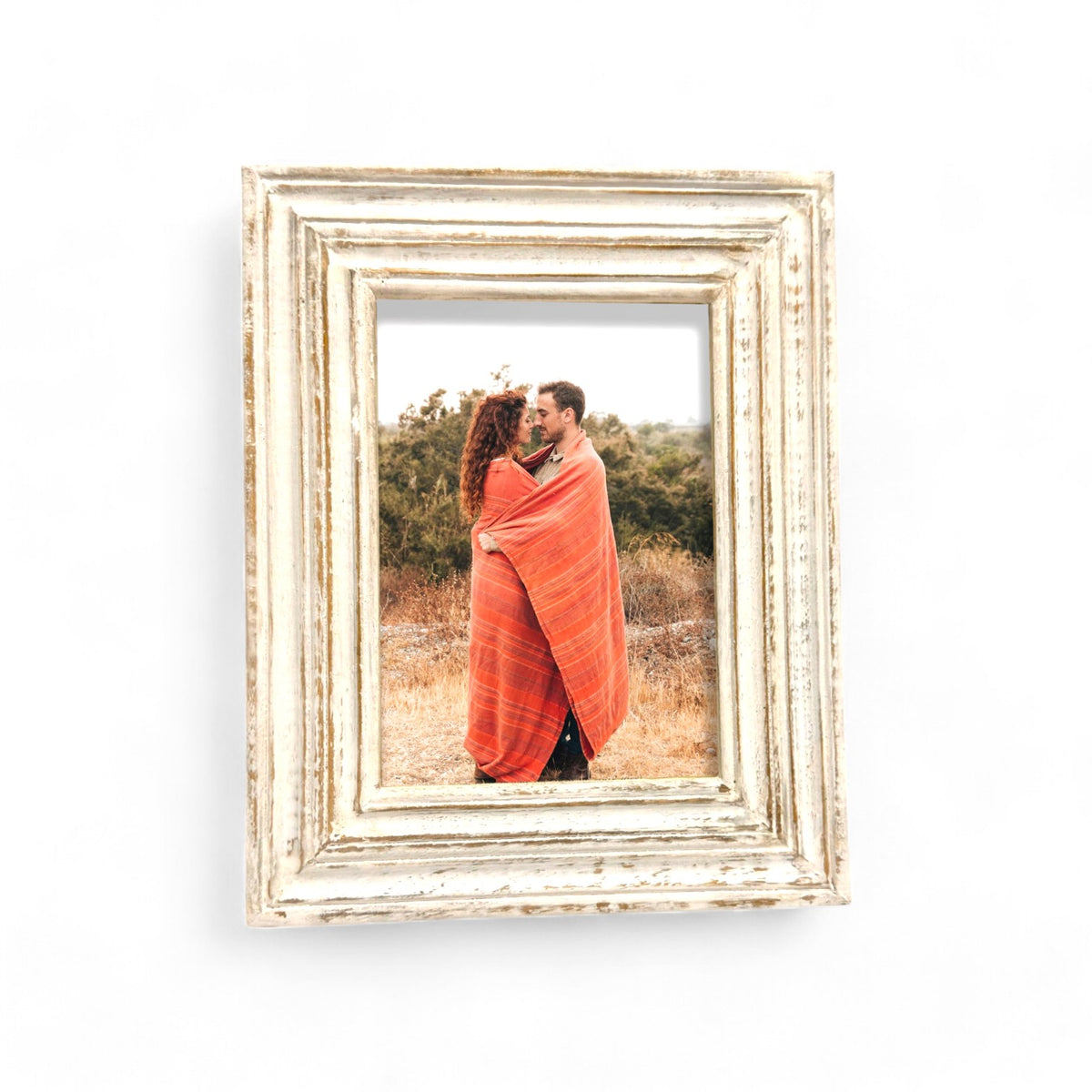 GLOBAL CRAFT AND CREATIONS Wooden Table-Top Photo Frame | Solid Wood Picture Frame for Table Decor, Wall Decor, Office Decor & Home Decor (5x7), Rectangular, Handcrafted White Wash finished Rustic Style TableTop Display | MA19