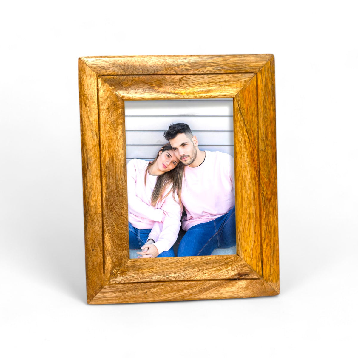 GLOBAL CRAFT AND CREATIONS Wooden Table-Top Photo Frame | Solid Wood Picture Frame for Table Decor, Wall Decor, Office Decor & Home Decor (5x7), Rectangular, Handcrafted Natural finished Rustic Style TableTop Display | MA20