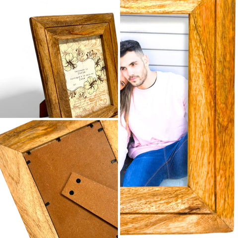 GLOBAL CRAFT AND CREATIONS Wooden Table-Top Photo Frame | Solid Wood Picture Frame for Table Decor, Wall Decor, Office Decor & Home Decor (5x7), Rectangular, Handcrafted Natural finished Rustic Style TableTop Display | MA20