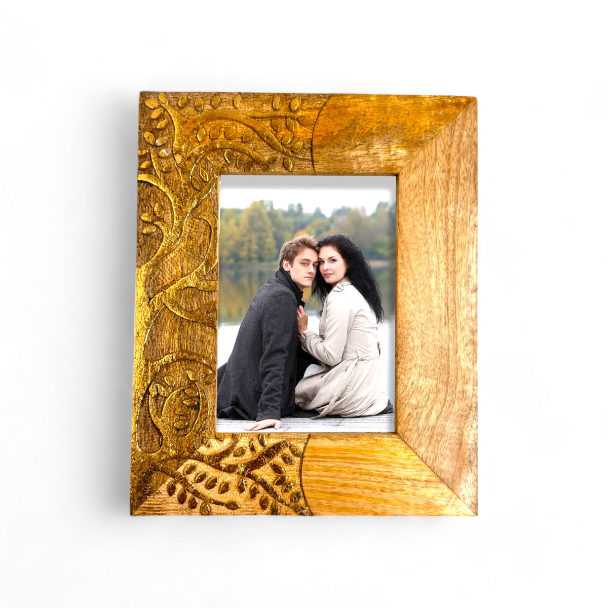 GLOBAL CRAFT AND CREATIONS Wooden Table-Top Photo Frame | Solid Wood Picture Frame for Table Decor, Wall Decor, Office Decor & Home Decor (5x7), Rectangular, Handcrafted Natural finished Rustic Style TableTop Display | MA21