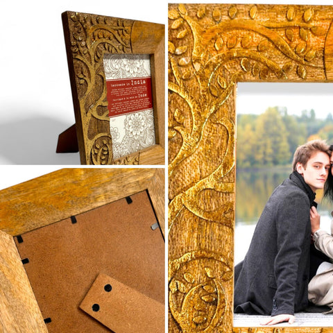 GLOBAL CRAFT AND CREATIONS Wooden Table-Top Photo Frame | Solid Wood Picture Frame for Table Decor, Wall Decor, Office Decor & Home Decor (5x7), Rectangular, Handcrafted Natural finished Rustic Style TableTop Display | MA21